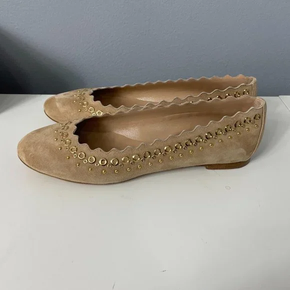 CHLOE Flo Grommet Scalloped Suede Ballerina Flat size 39